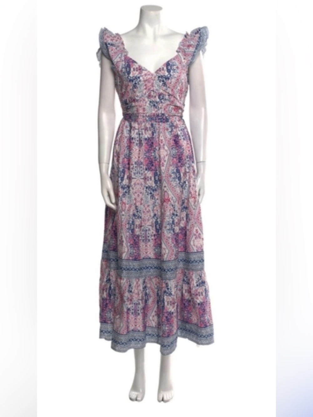 Caroline Constas Pink and Blue Boho Maxi Dress